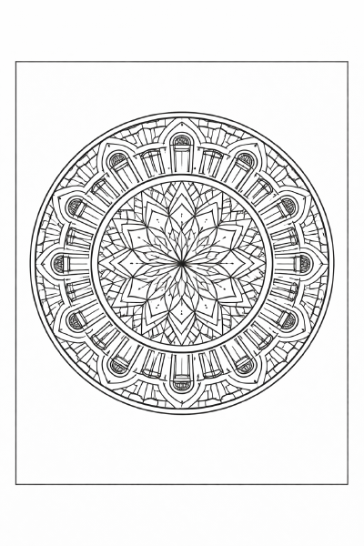 Architektonisches Mandala in Schwarz-Weiß
