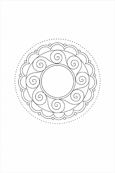 Schwarz-weiße Mandala-Konturenzeichnung