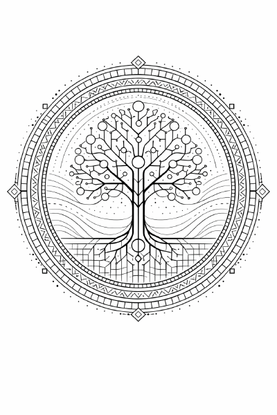 Geometrischer Baum in Mandala-Rahmen