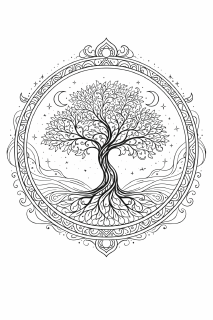 Mystischer Baum im Mandala-Rahmen