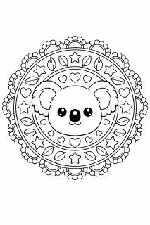 Koala-Mandalazeichnung mit Eukalyptusblättern
