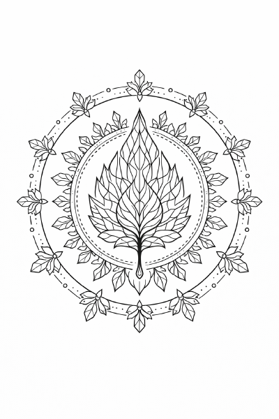 Kristallmandala mit fantasievollem Blatt