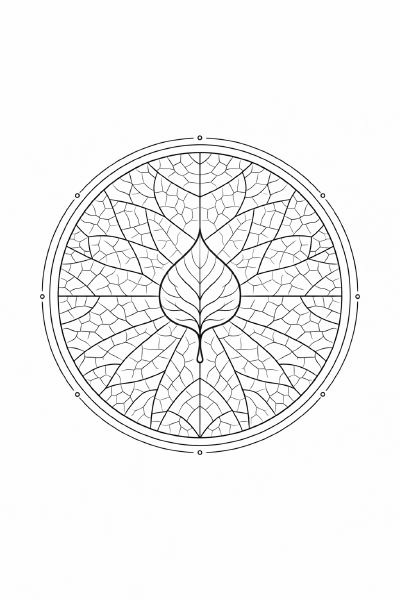 Symmetrische Mandala mit zentralem Blatt