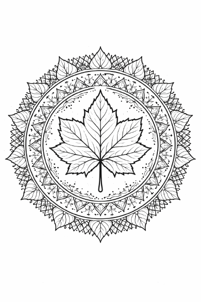 Symmetrisches Mandala mit Ahornblatt