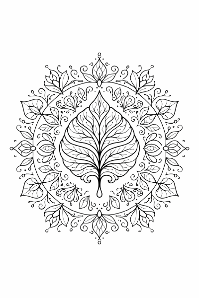 Symmetrisches Mandala mit fantasievollem Blatt