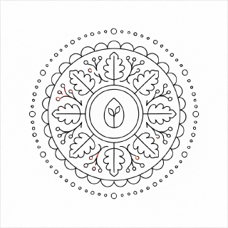 Waldmandala mit Eicheblättern und Saaten