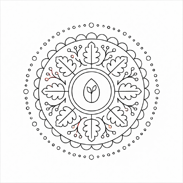 Waldmandala mit Eicheblättern und Saaten