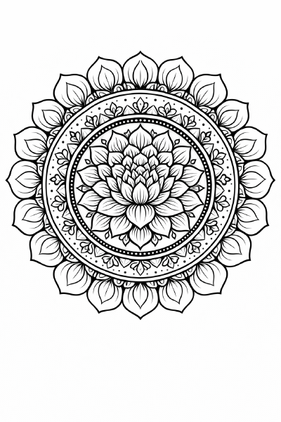 Blumige Mandala-Kunst in Schwarz-Weiß