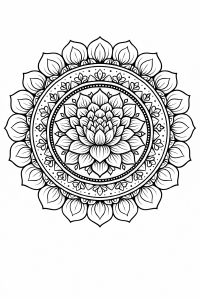 Blumige Mandala-Kunst in Schwarz-Weiß