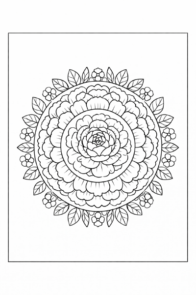 Botanische Mandala mit Pfingstrosen