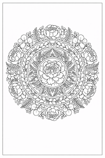Botanisches Mandala mit Pfingstrosen