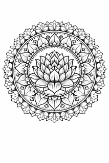 Lotus-Mandala in Schwarz und Weiß