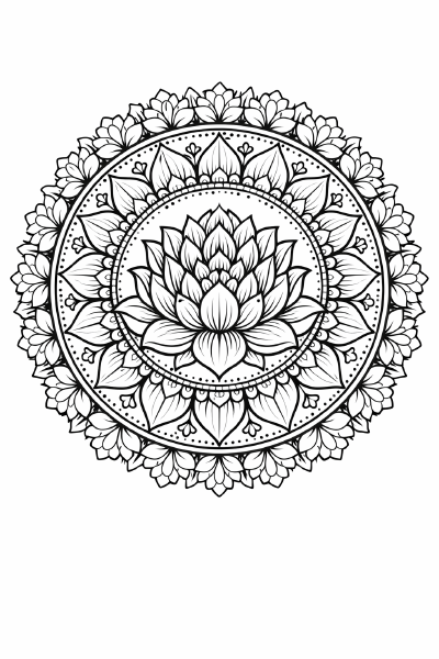 Lotus-Mandala in Schwarz und Weiß