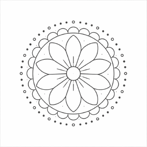 Minimalistische Blumen-Mandala in Schwarz-Weiß