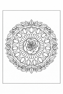 Schwarz-weiße Mandala-Blütenillustration