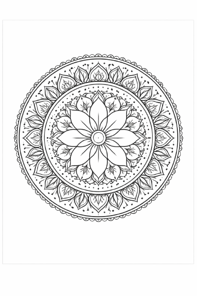 Schwarz-weiße Mandala-Blütenmuster