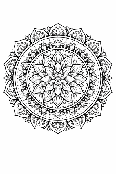 Schwarze Mandala-Blume auf weißem Hintergrund (1)