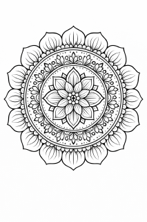 Schwarze Mandala-Blume mit Lotusblättern