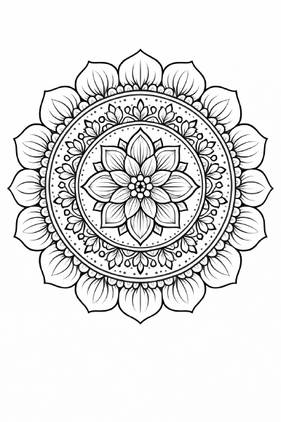 Schwarze Mandala-Blume mit Lotusblättern