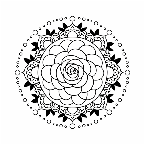 Schwarze Rosenmandala zum Ausmalen