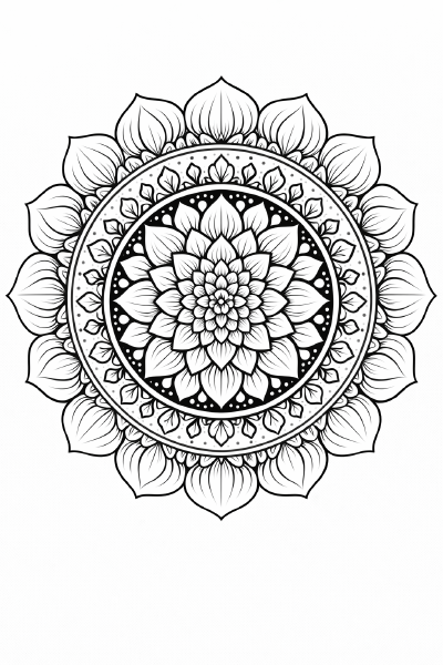 Schwarzes Mandala mit floralen Mustern