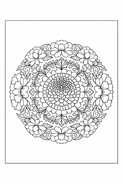 Symmetrische Chrysanthemen-Mandalazeichnung