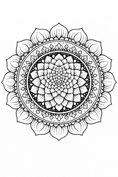 Symmetrische Mandala-Blüte auf weißem Hintergrund