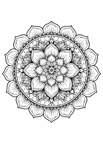 Symmetrische Mandala-Blume in Schwarzweiß