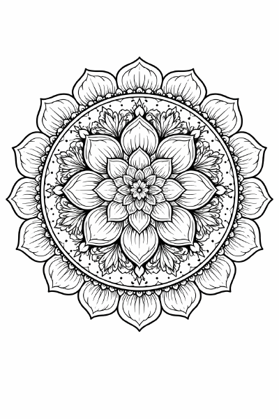 Symmetrische Mandala-Blume in Schwarzweiß