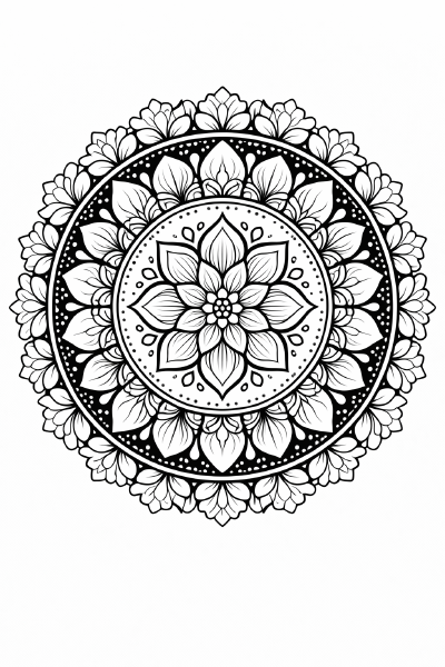 Symmetrisches florales Mandala in Schwarz und Weiß