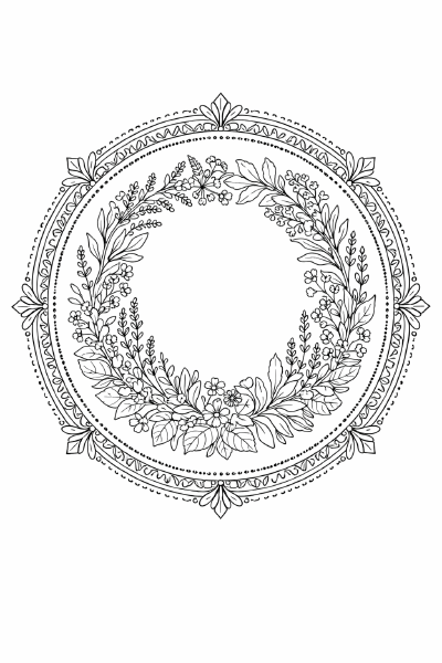 Blumenkranz Kräutermandala in Schwarz-Weiß