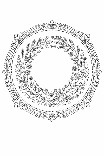 Blumenkranz Symmetrischer Kräuterkranz mit dekorativem Rand