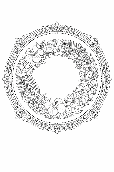 Blumenkranz Tropenblumenkranz im ornamentalen Rahmen