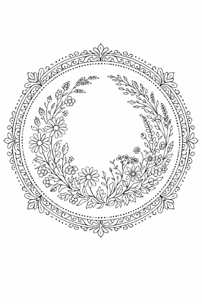 Symmetrischer Blumenkranz im Ornamentrahmen