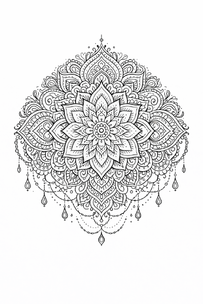 Boho Mandala im Henna-Stil in Schwarz-Weiß