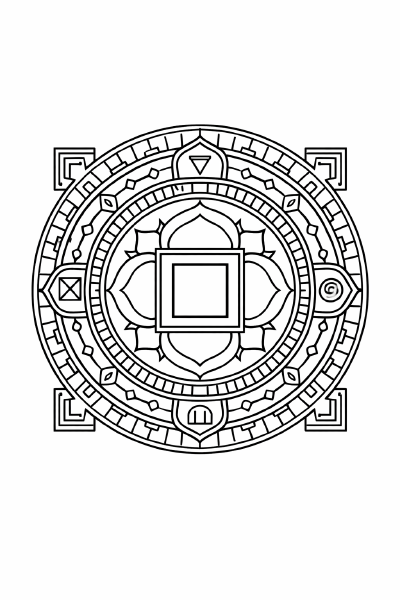 Mandala des Wurzelchakras in Schwarz-Weiß