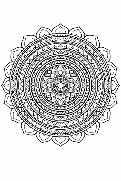Mandala mit Chakra-Design in Schwarz und Weiß