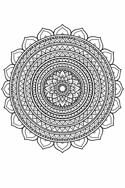 Schwarze Mandala auf weißem Hintergrund