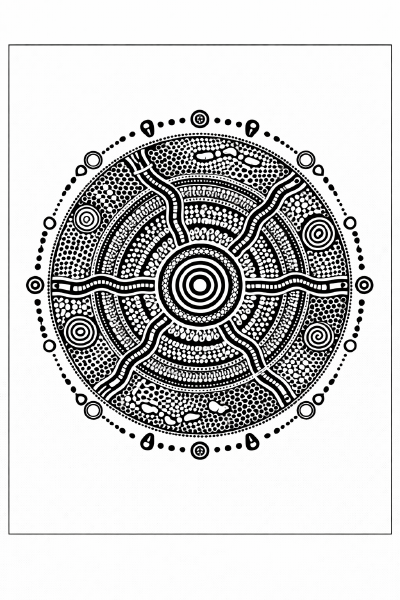 Ethno Aboriginal Mandala mit Wasserlochsymbol