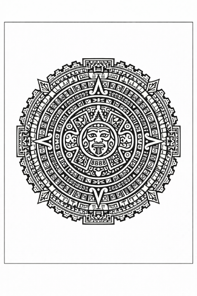 Ethno Azteken-Maya-Mandala in Schwarz-Weiß