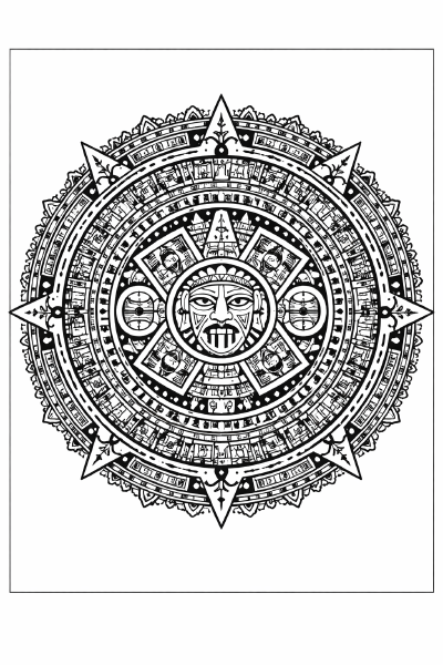 Ethno Aztekisches Mandala mit Tonatiuh-Glyphe