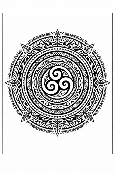 Ethno Maori-Polynesische Mandala mit Koru-Symbol