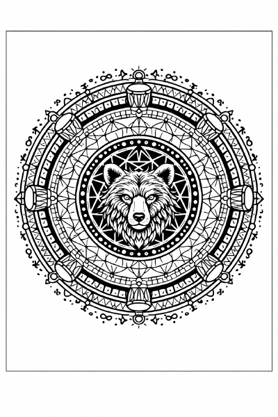 Ethno Schamanische Bär-Mandala mit Symbolen