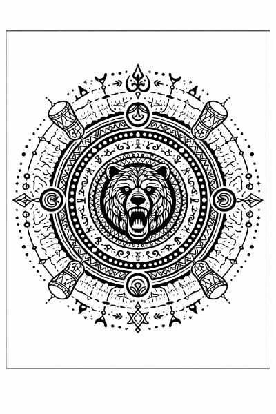 Ethno Schamanische Mandala mit Bärenkopf
