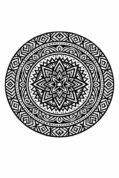 Ethno Schwarzes Tribal-Mandalas mit sternförmigem Zentrum
