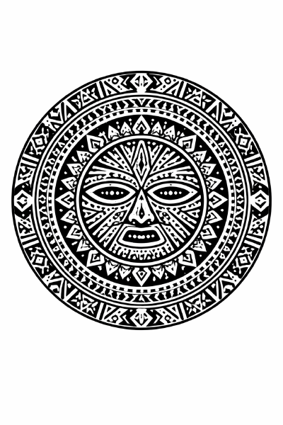 Ethno Schwarzes tribal Mandala mit Maske