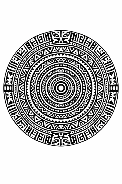Ethno Schwarzes tribal-mandala auf weißem Hintergrund