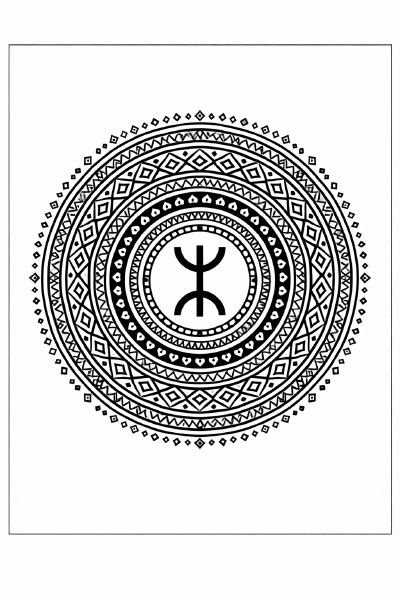Ethno Schwarzes und weißes Berber-Mandala
