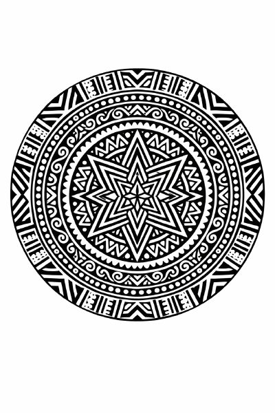 Ethno Symmetrisches Tribal-Mandala in Schwarz-Weiß