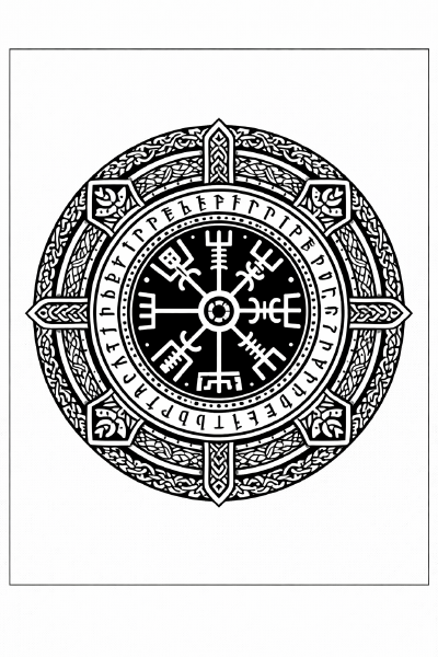 Ethno Viking Vegvisir Mandala in Schwarz-Weiß